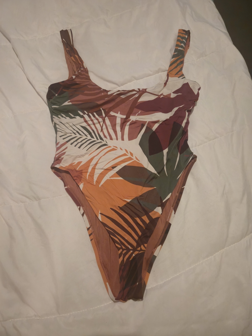 Vitamin A Tropical Leaf One-Piece Swimsuit in Rust, Olive & Cream